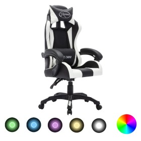 Sedia da Gaming con Luci a LED RGB Bianca e Nera in Similpelle