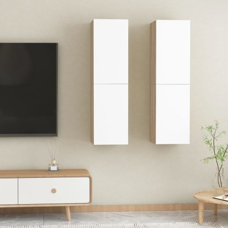 Mobili TV 2pz Bianco e Rovere Sonoma 30,5x30x110 cm Multistrato