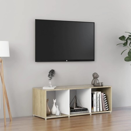 Mobile TV Bianco e Rovere Sonoma 107x35x37 cm Legno Multistrato