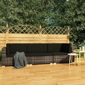 Set Divani da Giardino 3 pz con Cuscini in Polyrattan Grigio