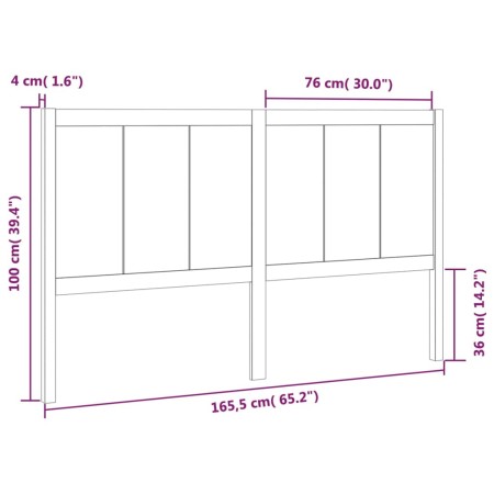 Testiera per Letto Bianca 165,5x4x100 cm Legno Massello di Pino