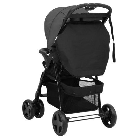 Passeggino 3 in 1 Grigio Scuro e Nero in Acciaio