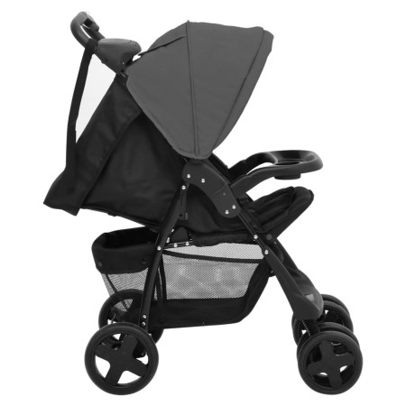 Passeggino 2 in 1 Grigio Scuro e Nero in Acciaio