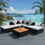 Set Divani da Giardino 6 pz con Cuscini in Polyrattan Nero