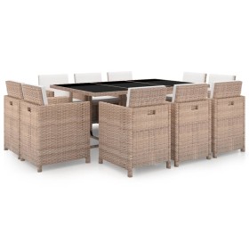 Set da Pranzo da Giardino 11 pz con Cuscini in Polyrattan Beige