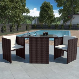 Set da Bistrot 3 pz con Cuscini in Polyrattan Marrone