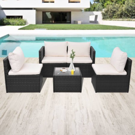 Set Divani da Giardino 5 pz con Cuscini in Polyrattan Nero