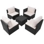 Set Divani da Giardino 5 pz con Cuscini in Polyrattan Nero