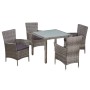 Set da Pranzo da Giardino 5 pz con Cuscini in Polyrattan Grigio