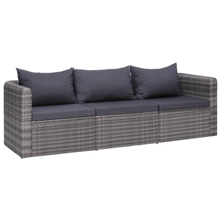 Set Divani da Giardino 3 pz con Cuscini Grigio in Polyrattan