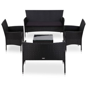 Set Divani da Giardino 5 pz con Cuscini in Polyrattan Nero