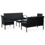 Set Divani da Giardino 5pz con Cuscini in Polyrattan Nero