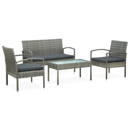 Set Divani da Giardino 4 pz con Cuscini in Polyrattan Grigio