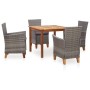 Set Pranzo da Giardino 5 pz Polyrattan e Legno d'Acacia Grigio