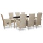 Set da Pranzo da Giardino 9 pz con Cuscini in Polyrattan Beige