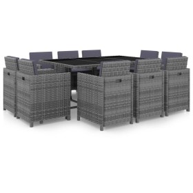 Set da Pranzo da Giardino 11 pz con Cuscini Polyrattan Grigio