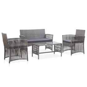 Set Divani da Giardino 4 pz con Cuscini in Polyrattan Antracite