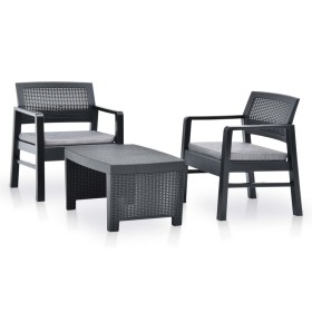 Set Salotto da Giardino 3 pz in Plastica Antracite