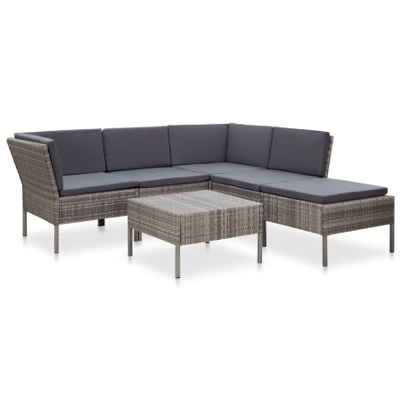 Set Divani da Giardino 6 pz con Cuscini in Polyrattan Grigio