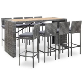 Set da Bar da Giardino 9 pz Polyrattan e Legno Acacia Grigio