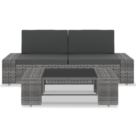 Set Divani da Giardino 3 pz in Polyrattan Grigio