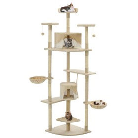 Albero per Gatti e Tiragraffi in Sisal 203 cm Beige e Bianco