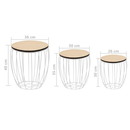 Set Tavolini da Salotto 3 pz in Multistrato di Pioppo e Acciaio