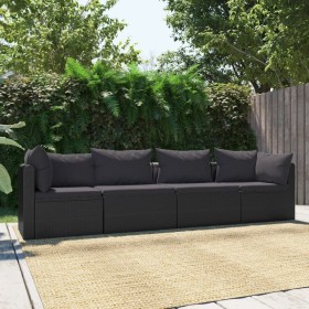 Set Divani da Giardino 4 pz con Cuscini in Polyrattan Nero