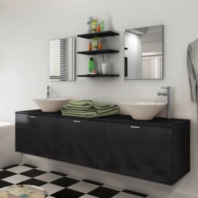 Set Mobili da Bagno con Lavabo 8 pz Nero