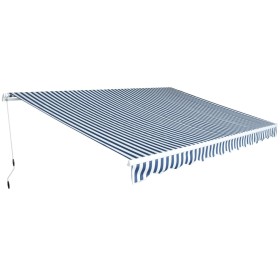 Tenda da Sole Pieghevole Manuale 450 cm Blu/Bianca