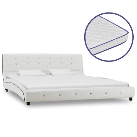 Letto con Materasso Memory Foam Bianco in Similpelle 160x200 cm