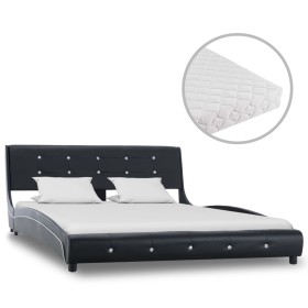 Letto con Materasso Nero in Similpelle 140x200 cm