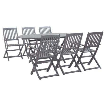 Set da Pranzo per Giardino 7 pz Legno Massello di Acacia Grigio