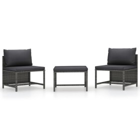 Set Divani da Giardino 3 pz con Cuscini Grigio in Polyrattan