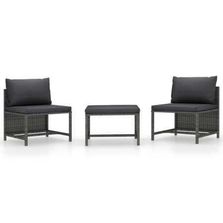 Set Divani da Giardino 3 pz con Cuscini Grigio in Polyrattan