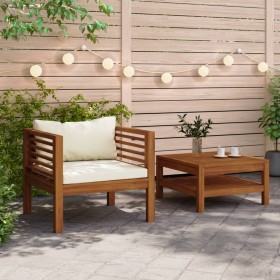 Set Divani da Giardino 2pz Cuscini Bianco Crema Massello Acacia