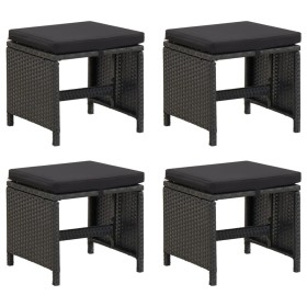 Sgabelli da Giardino 4 pz con Cuscini in Polyrattan Nero