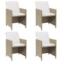 Sedie da Giardino con Cuscini 4 pz in Polyrattan Beige