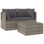 Set Divani da Giardino 3 pz con Cuscini in Polyrattan Grigio