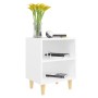 Comodino con Gambe in Legno Massello Bianco 40x30x50 cm