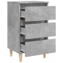 Comodino con Gambe in Legno Massello Grigio Cemento 40x35x69 cm