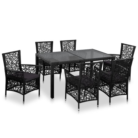 Set da Pranzo da Giardino 7 pz in Polyrattan Nero