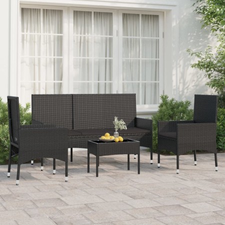 Set Divani da Giardino 4 pz con Cuscini Nero in Polyrattan