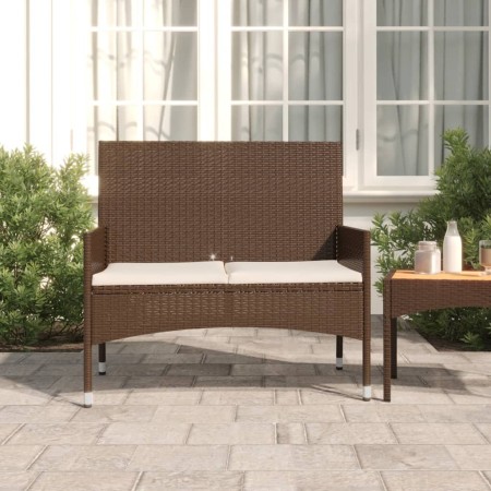 Panca da Giardino a 2 Posti con Cuscini in Polyrattan Marrone