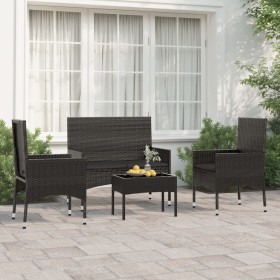 Set Divani da Giardino 4 pz con Cuscini Nero in Polyrattan