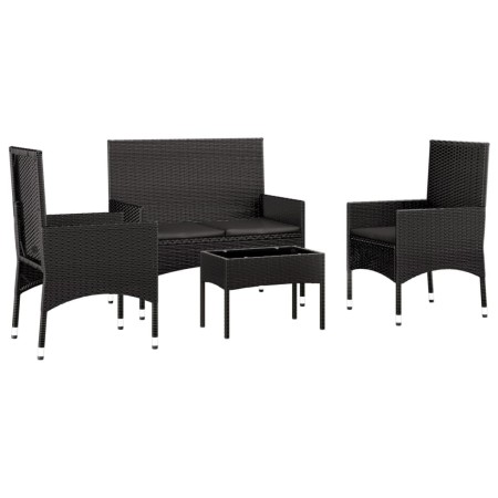 Set Divani da Giardino 4 pz con Cuscini Nero in Polyrattan