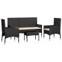 Set Divani da Giardino 4 pz con Cuscini Nero in Polyrattan