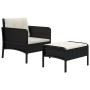 Set da Giardino 2 pz con Cuscini Nero in Polyrattan