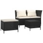 Set Divani da Giardino 3 pz con Cuscini Nero in Polyrattan