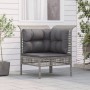 Divano Angolare da Giardino con Cuscino in Polyrattan Grigio